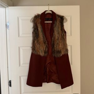 Zara Faux Fur Trimmed Burgundy Coat